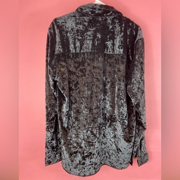 Zara black crushed velvet button down shirt, over shirt, jacket size M - Picture 8 of 8